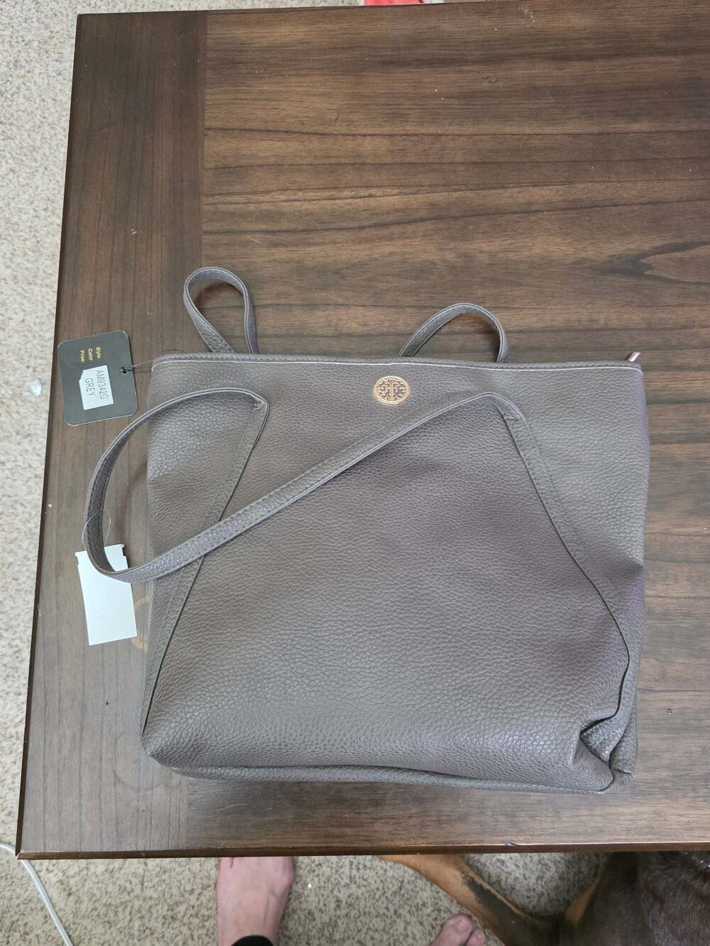 Sasha New York Grey Pebble Leather Tote Bag, Style AM9342G